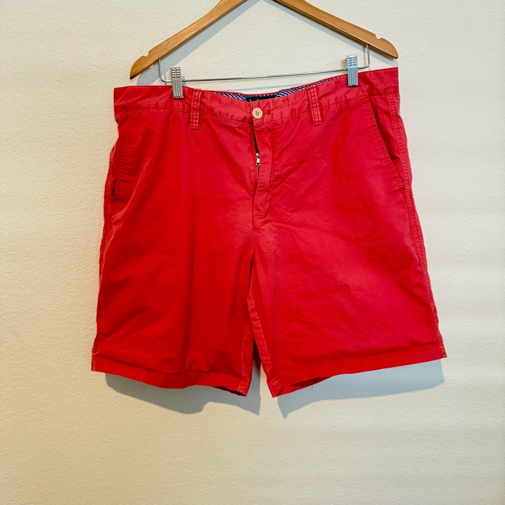 Vineyard Place Mens Chino Shorts Size 38 Coral Pink Red Preppy Gingham